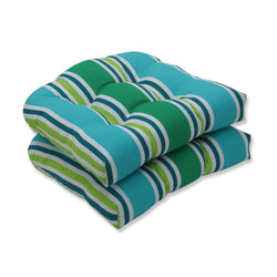Aruba Stripe Turquoise\Green Wicker Seat Cushion (Set Of 2)