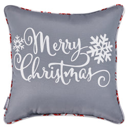 Outdoor/Indoor Merry Christmas Plaid Gray 18-inch Throw Pillow