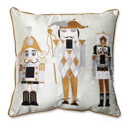Indoor Christmas Nutcrackers Gold/Silver 16.5-inch Throw Pillow