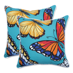 Butterfly Garden Turquoise 16.5-Inch Throw Pillow (Set of 2)