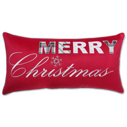 Indoor Merry Christmas Red Rectangular Throw Pillow