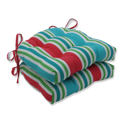 Aruba Stripe Turq/Coral Outdoor Deluxe Tufted Chairpad (Set Of 2)