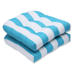 Cabana Stripe Turquoise Wicker Seat Cushion (Set Of 2)