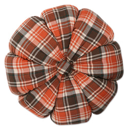 Harvest Plaid Pumpkin Round Throw Pillow